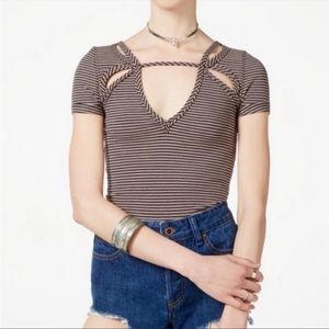 Free People Frenchie Cut Out Ribbed V Neck T Shirt